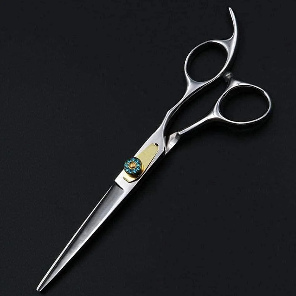 قیچی آرایشگری مو، قیچی تیز نقره ای 6 اینچی با طراحی یاقوت کبود نفیس و شیک، ساخته شده از فولاد ضد زنگ 440C، مناسب برای استفاده در سالن یا منزل