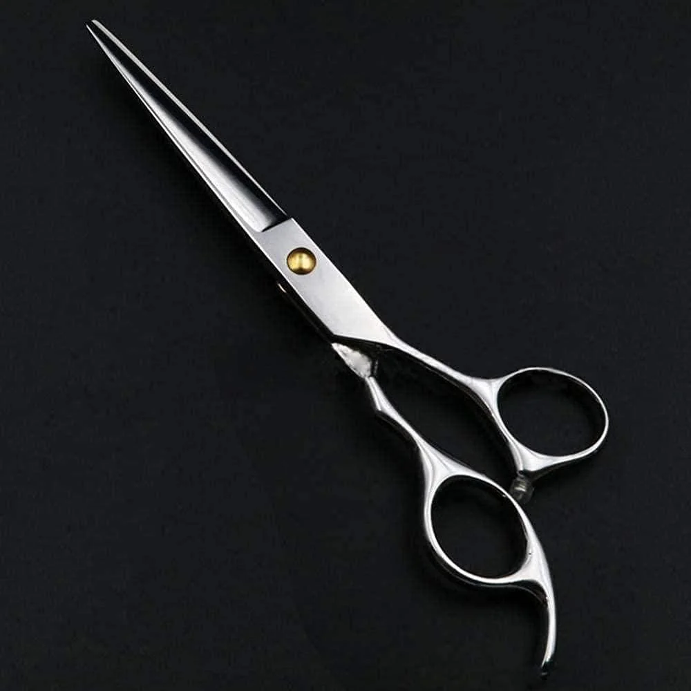 قیچی آرایشگری مو، قیچی تیز نقره ای 6 اینچی با طراحی یاقوت کبود نفیس و شیک، ساخته شده از فولاد ضد زنگ 440C، مناسب برای استفاده در سالن یا منزل