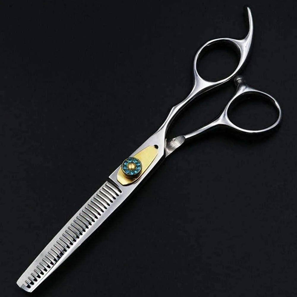 قیچی آرایشگری مو، قیچی تیز نقره ای 6 اینچی با طراحی یاقوت کبود نفیس و شیک، ساخته شده از فولاد ضد زنگ 440C، مناسب برای استفاده در سالن یا منزل