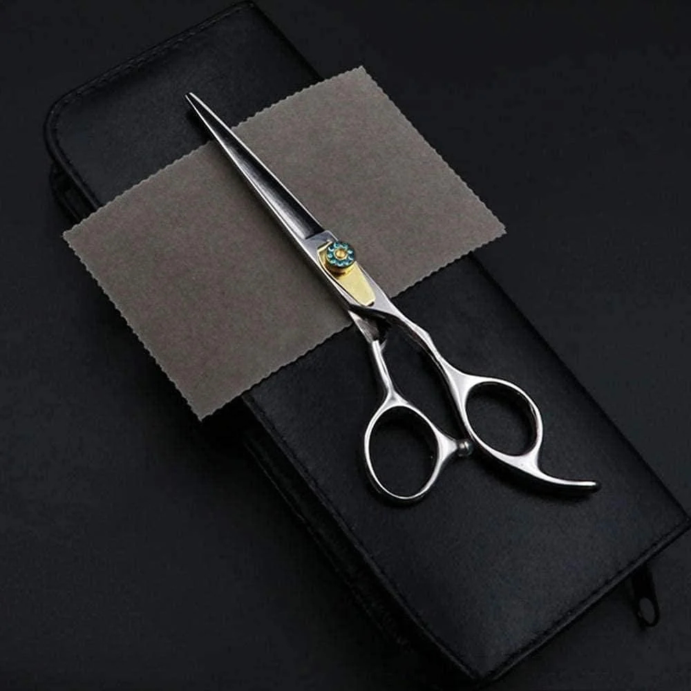 قیچی آرایشگری مو، قیچی تیز نقره ای 6 اینچی با طراحی یاقوت کبود نفیس و شیک، ساخته شده از فولاد ضد زنگ 440C، مناسب برای استفاده در سالن یا منزل