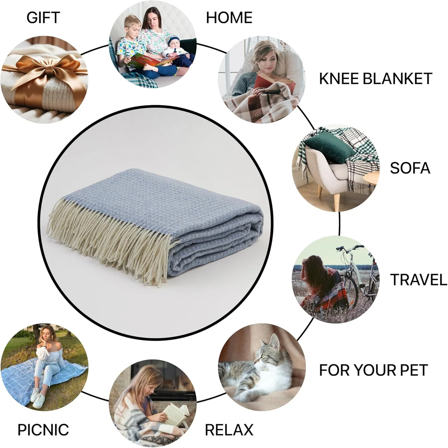 پتوهای نرم و راحت | پتوی ترکیبی کشمیر | 10% کشمیر، 90% پشم سوپرفاین | پتو با بافت بسیار نرم، گرم و تنفس پذیر با ریشه | لایه ای شیک برای تخت یا مبل 140x200 سانتی متر