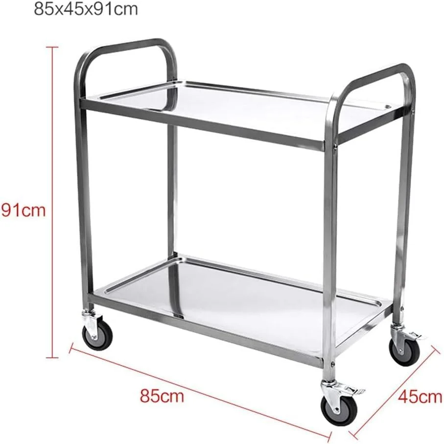 ترولی ارگانایزر چرخدار استیل برای خدمات پزشکی و ابزار، ترولی دو طبقه مناسب برای تجهیزات آزمایشگاهی، سالن زیبایی و هتل مدل کارلا (M)