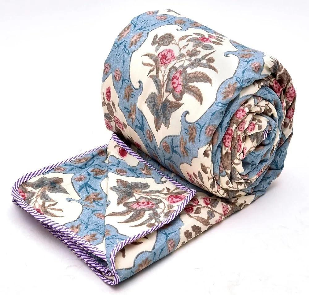 پتوی یک نفره تابستانی COZY FURNISH، 144x220 سانتی متر، پنبه میکروفایبر خنک کننده، لحاف سبک وزن 150GSM AC، لحاف طرح گل نرم و قابل تنفس، پتوی نازک برای تابستان، ایده آل برای هدیه دادن