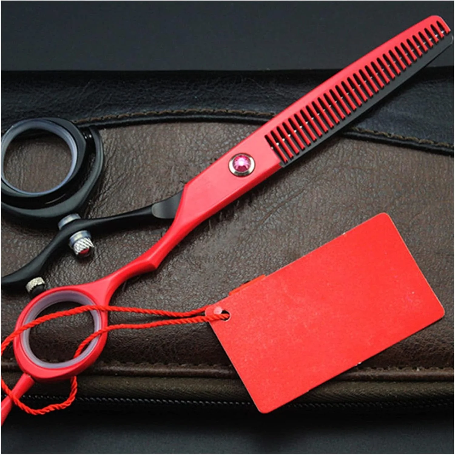 قیچی آرایشگری چرخشی 6 اینچی TISTIK، قیچی آرایشگری، قیچی پیرایشگری، قیچی اره ای، قیچی تخت، قیچی آرایشگران، قیچی کوتاهی مو (رنگ: ست قرمز) (رنگ: قرمز)