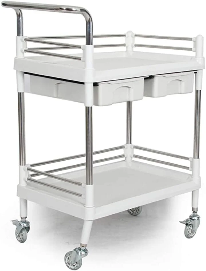 چرخ دستی تجهیزات آزمایشگاهی IDEQUY، چرخ دستی ابزار لجستیک ذخیره سازی دو طبقه، چرخ دستی کوچک متحرک بی صدا بیمارستانی، مقاوم در برابر سایش ABS، تحمل بار 80 کیلوگرم