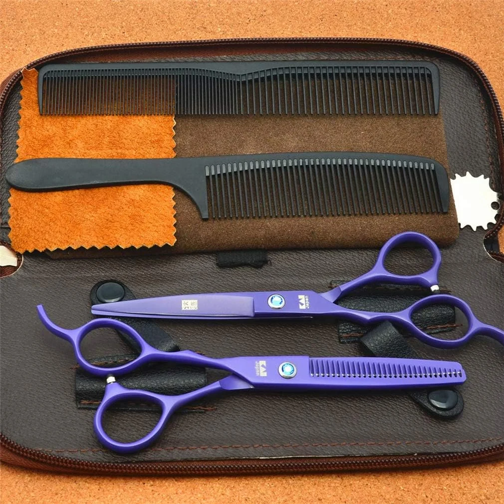 ست قیچی آرایشگری حرفه ای دست چپ SXFXZ، فولاد 6CR، سایز 5.5/6.0 اینچ، شامل قیچی آرایشگری، قیچی پیتاژ، ابزار پیرایش مو، مناسب برای آرایشگاه ها و استفاده شخصی، سایز 5.5 اینچ