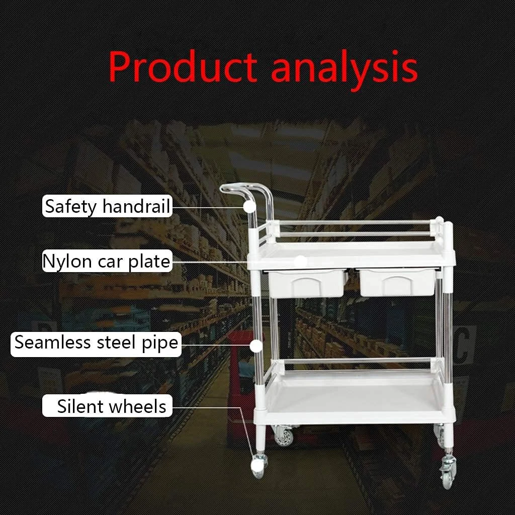 چرخ دستی تجهیزات آزمایشگاهی IDEQUY، چرخ دستی ابزار لجستیک ذخیره سازی دو طبقه، چرخ دستی کوچک متحرک بی صدا بیمارستانی، مقاوم در برابر سایش ABS، تحمل بار 80 کیلوگرم
