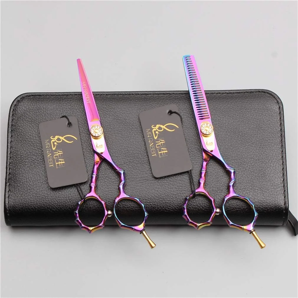 ست قیچی آرایشگری حرفه ای SXFXZ، رنگارنگ، راست دست، 5.5 اینچی، قیچی آرایشگری، قیچی اصلاح مو، ابزار سالن آرایشگری، فولاد 440C، لوازم آرایشگری مو، شانه