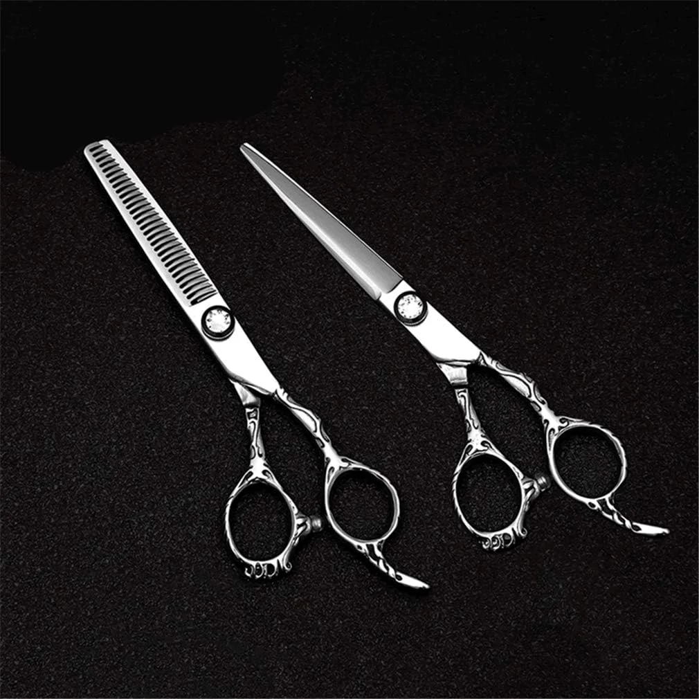 ست قیچی آرایشگری حرفه ای SXFXZ، قیچی آرایشگری 6.0 اینچی 440C استیل ضد زنگ با دسته طرح دار، قیچی تیز آرایشگری برای آرایشگاه، نازک کردن، بافت دهی، سالن یا استفاده خانگی