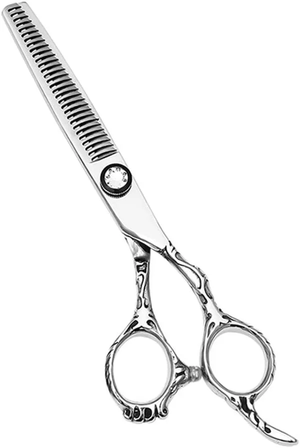 ست قیچی آرایشگری حرفه ای SXFXZ، قیچی آرایشگری 6.0 اینچی 440C استیل ضد زنگ با دسته طرح دار، قیچی تیز آرایشگری برای آرایشگاه، نازک کردن، بافت دهی، سالن یا استفاده خانگی