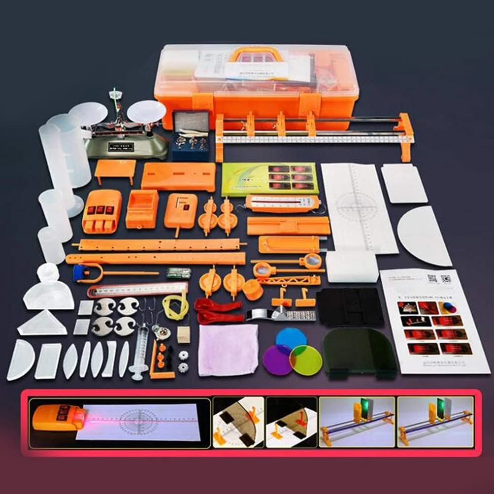 تجهیزات آزمایشگاهی INWWUH 2 در 1، نیمکت نوری، کمک آموزشی فیزیک نور و مکانیک با منبع نور F، تجهیزات آموزشی با 65 نوع لوازم جانبی به همراه جعبه نگهداری