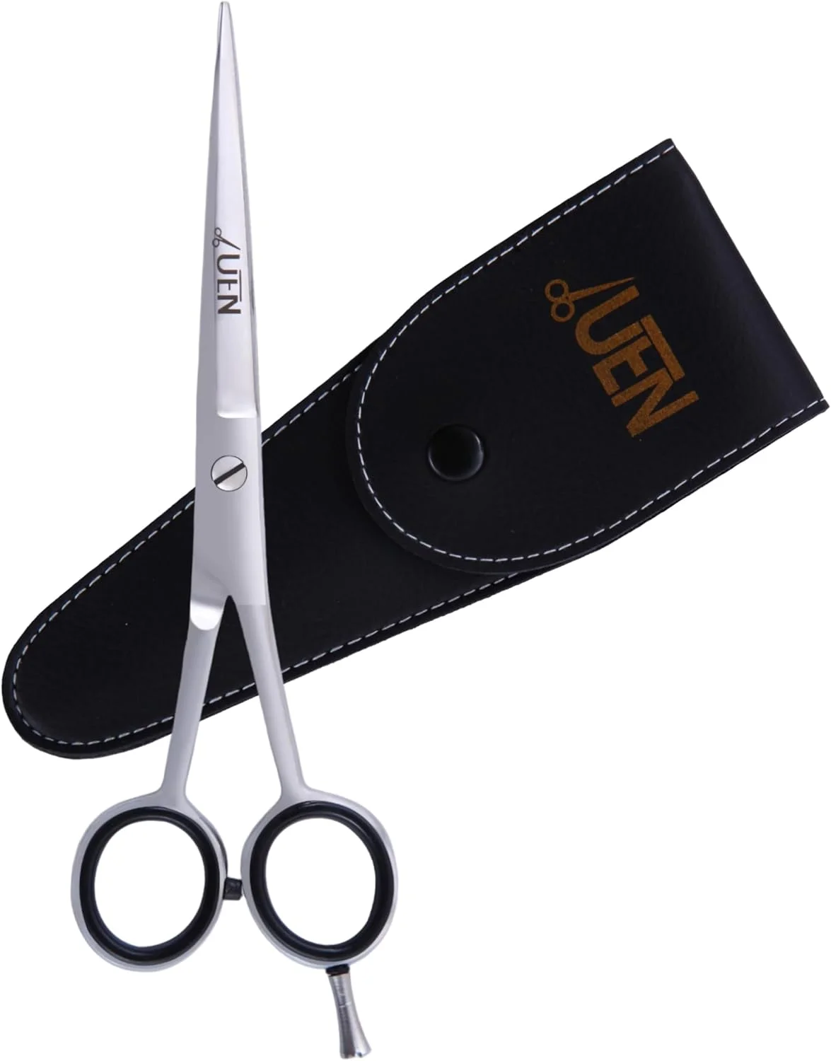 قیچی آرایشگری حرفه ای UEN، 6.5 اینچ، لبه تیغ استیل ضد زنگ، اصلاح مو - قیچی پیرایش سالن/خانه برای مردان، زنان، کودکان و بزرگسالان - آرایشگری، نقره ای