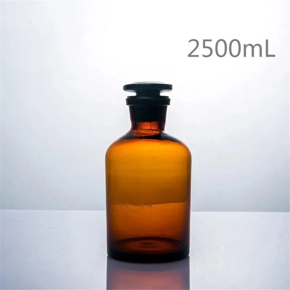 تجهیزات آزمایشگاهی - بطری دهانه باریک 2500 میلی لیتری، شیشه ای قهوه ای رنگ 2.5 لیتری با درپوش شیشه ای