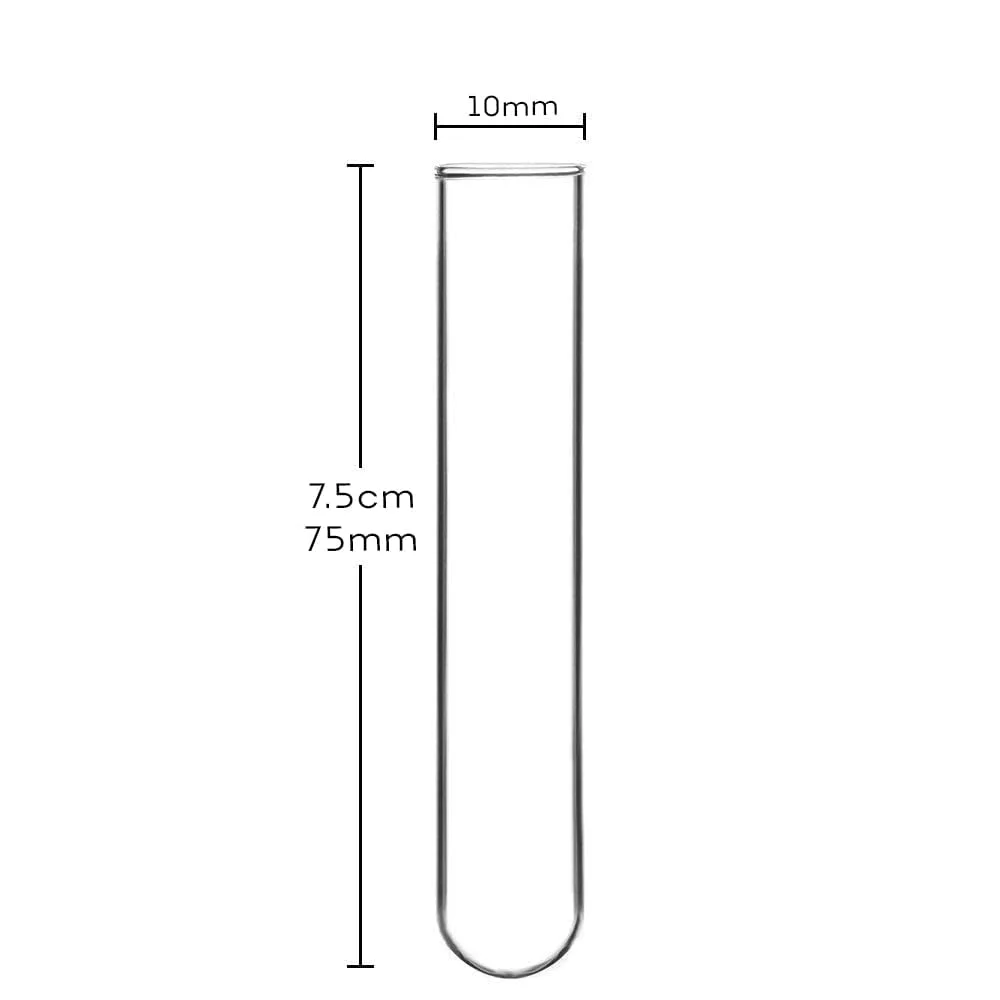 بسته 20 عددی لوله آزمایش شیشه ای استوانه ای بوروسیلیکات 3.3 سنگین | حجم 3 میلی لیتر | طول 75 میلی متر x قطر 10 میلی متر | ضخامت دیواره: 0.6 میلی متر | بسیار بادوام و مقاوم در برابر حرارت | ایده آل برای آزمایشگاه های شیمی زیست شناسی