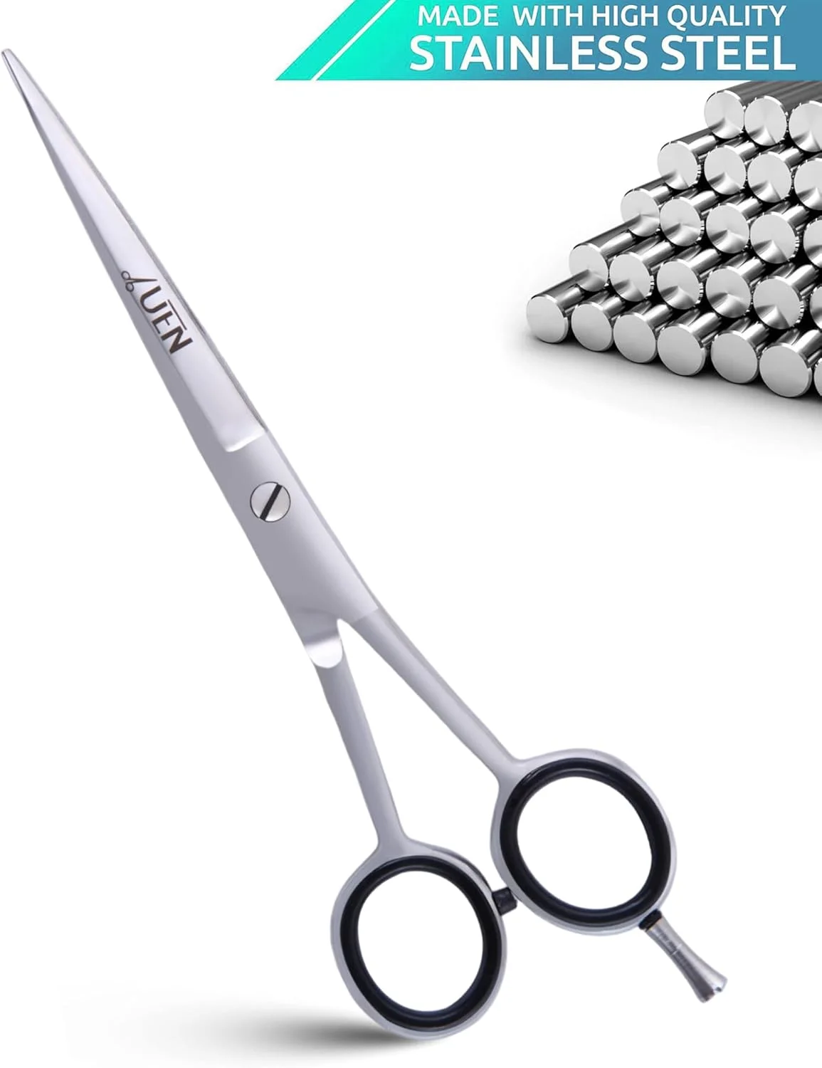 قیچی آرایشگری حرفه ای UEN، 6.5 اینچ، لبه تیغ استیل ضد زنگ، اصلاح مو - قیچی پیرایش سالن/خانه برای مردان، زنان، کودکان و بزرگسالان - آرایشگری، نقره ای قیچی آرایشگری حرفه ای UEN، 6.5 اینچ، لبه تیغ استیل ضد زنگ، اصلاح مو - قیچی پیرایش سالن/خانه برای مردان، زنان، کودکان و بزرگسالان - آرایشگری، نقره ای