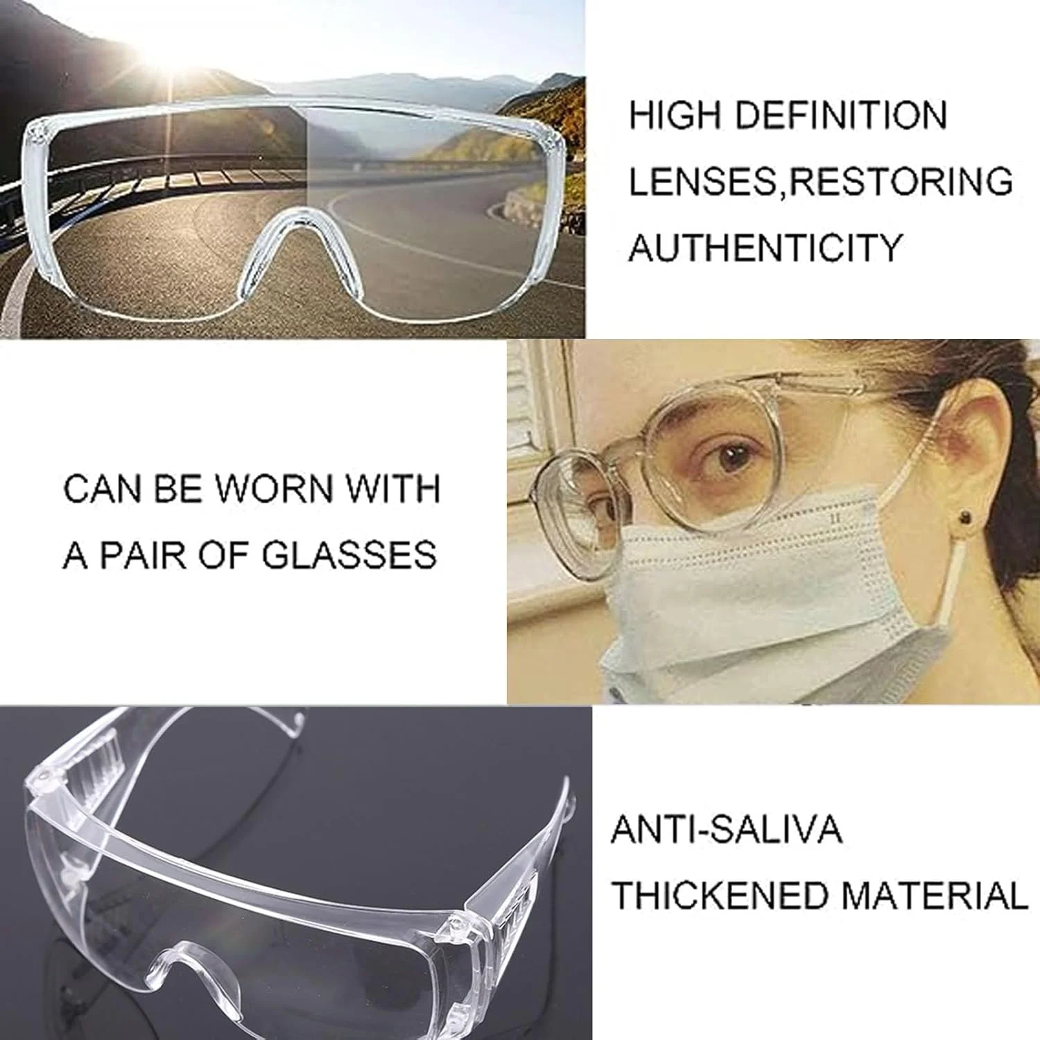 عینک ایمنی Erweicet بسته 4 عددی، عینک محافظ، محافظ چشم شفاف، ضد پاشش، ضد خش، ضد گرد و غبار، لنزهای محافظ UV، قابل استفاده روی عینک طبی برای ساخت و ساز، آزمایشگاه، کلاس شیمی