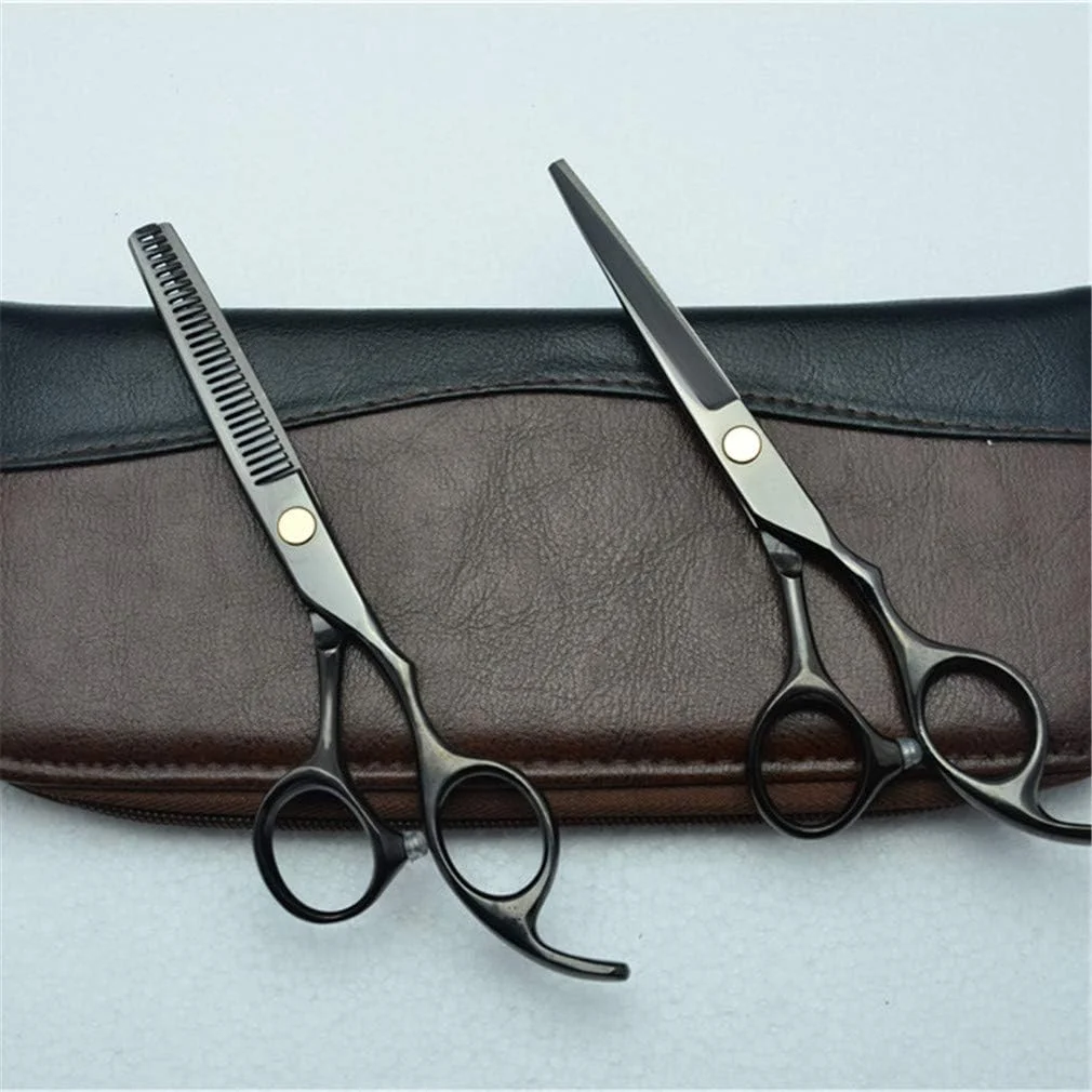 ست قیچی آرایشگری حرفه ای SXFXZ، 5.5 اینچ و 6.0 اینچ، مشکی، قیچی آرایشگری، قیچی پیتاژ، ابزار آرایشگاه، فولاد 440C، لوازم آرایشگری مو، 5.5 اینچ
