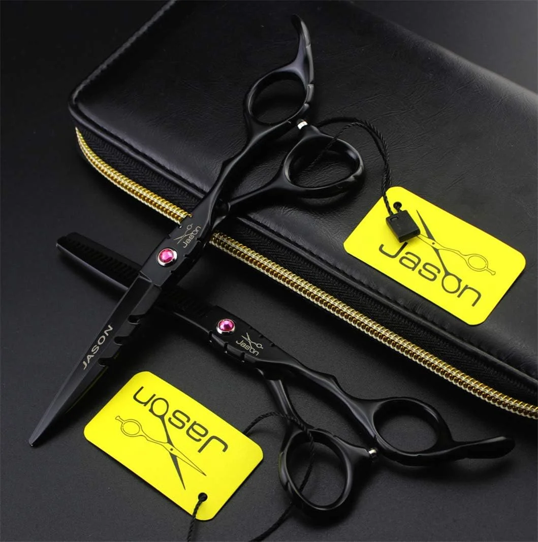 ست قیچی آرایشگری حرفه ای مشکی SXFXZ سایز 5.5/6.0 اینچ، قیچی های با کیفیت پیرایش و حجم دهنده مو، فولاد 6CR، مناسب برای آرایشگران راست دست، لوازم آرایشگاه خانگی، 5.5 اینچ
