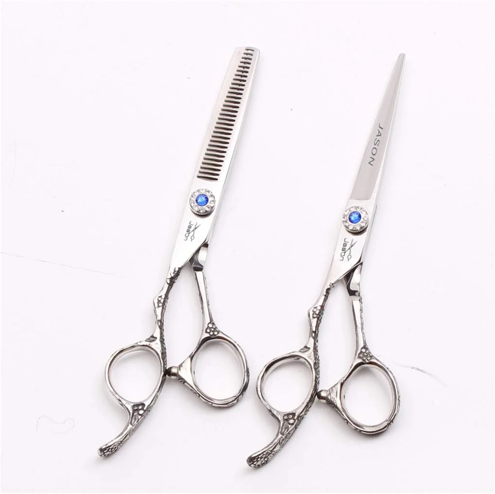 ست قیچی آرایشگری حرفه ای نقره ای SXFXZ، سایز 6.0 اینچ، مخصوص دست چپ، دارای پیچ تنظیم دقیق، قیچی های پیتاژ آرایشگری، فولاد 440C درجه یک، تیز، مناسب برای آرایشگران، اصلاح مو در خانه و سالن
