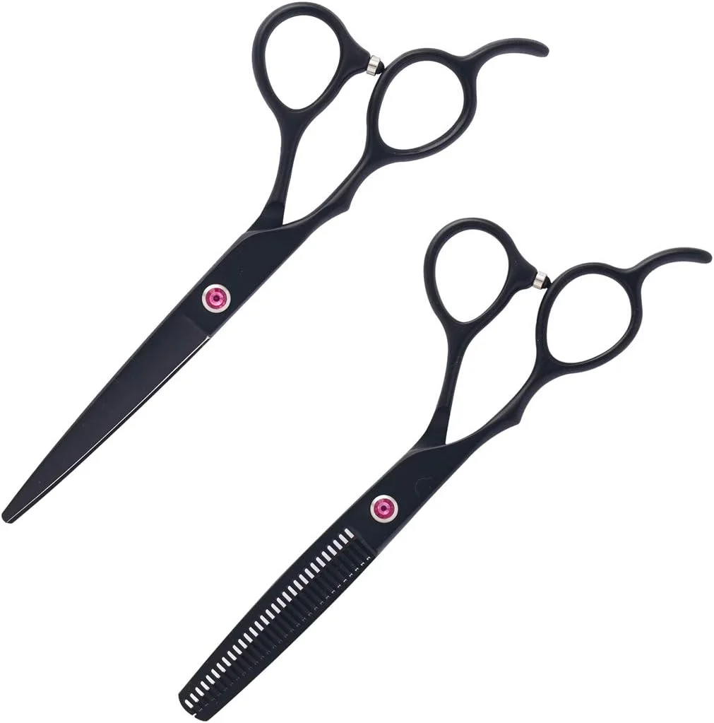 قیچی آرایشگری حرفه ای دست چپ SXFXZ، قیچی آرایشگری ممتاز 6.0 اینچی مشکی، قیچی سلمانی، قیچی پیتاژ، قیچی استیل ضد زنگ درجه یک برای کوتاه کردن مو در خانه، ابزار آرایشگاه