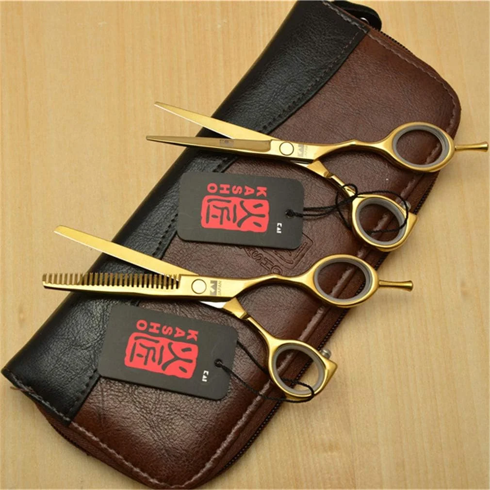 قیچی آرایشگری حرفه ای SXFXZ، 5.5 اینچ، طلایی، دم تک، مناسب دست راست، ست قیچی آرایشگری، قیچی سلمانی، قیچی پیتاژ، ابزار آرایشگاه، فولاد 440C، لوازم آرایشگری مو، شانه