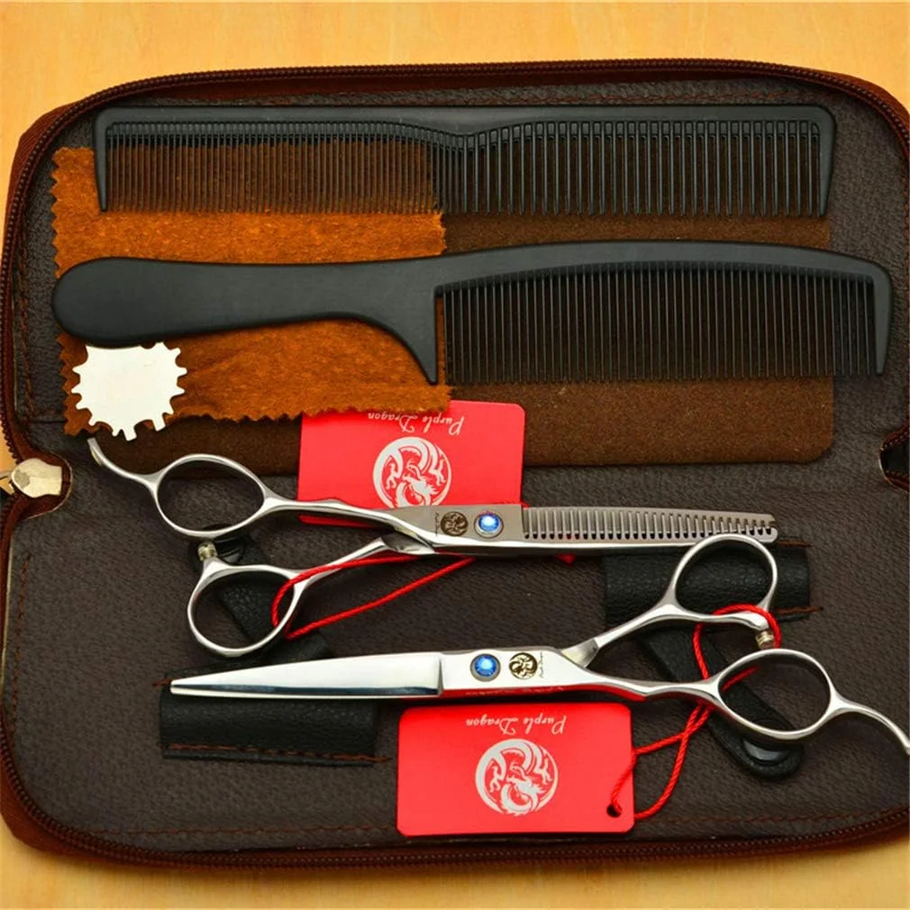 ست قیچی آرایشگری حرفه ای SXFXZ مخصوص دست چپ، نقره ای، فولاد 6CR، 5.5/6.0 اینچ، شامل قیچی آرایشگری، قیچی پیتاژ، ابزار پیرایش مو، مناسب برای آرایشگاه ها و استفاده شخصی، 5.5 اینچ