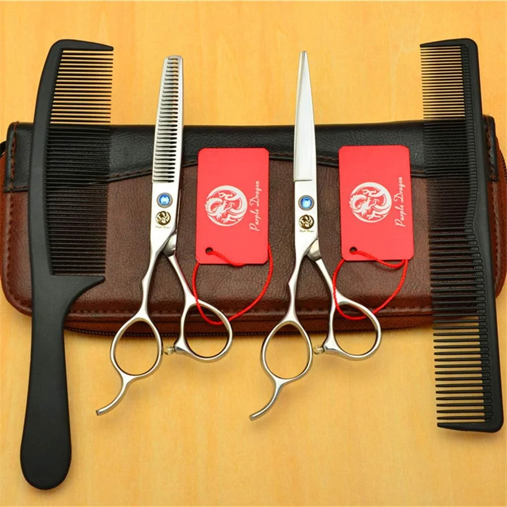 ست قیچی آرایشگری حرفه ای SXFXZ مخصوص دست چپ، نقره ای، فولاد 6CR، 5.5/6.0 اینچ، شامل قیچی آرایشگری، قیچی پیتاژ، ابزار پیرایش مو، مناسب برای آرایشگاه ها و استفاده شخصی، 5.5 اینچ