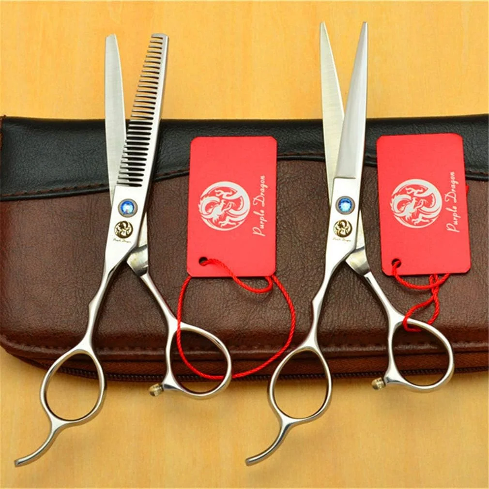 ست قیچی آرایشگری حرفه ای SXFXZ مخصوص دست چپ، نقره ای، فولاد 6CR، 5.5/6.0 اینچ، شامل قیچی آرایشگری، قیچی پیتاژ، ابزار پیرایش مو، مناسب برای آرایشگاه ها و استفاده شخصی، 5.5 اینچ