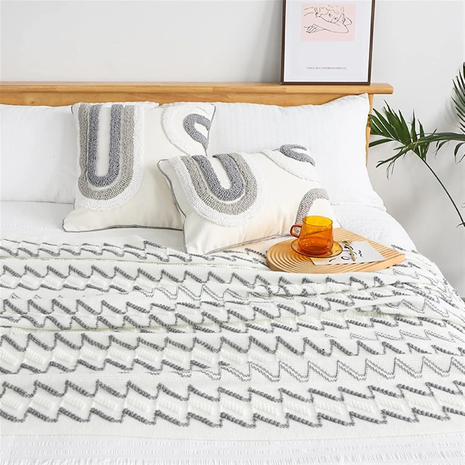 پتوی بافتنی خاکستری و سفید WRFTTCRR، شال، مناسب اتاق مدل، حوله مبل، دکوراسیون منزل و هتل، حوله انتهای تخت، پتوی نرم