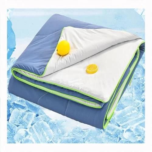 پتوی خنک کننده برای افراد گرمایی، لحاف تابستانی سایز دو نفره، خنک نگه دارنده تمام شب، آبی + خاکستری (آبی + خاکستری 110×150 سانتی متر)