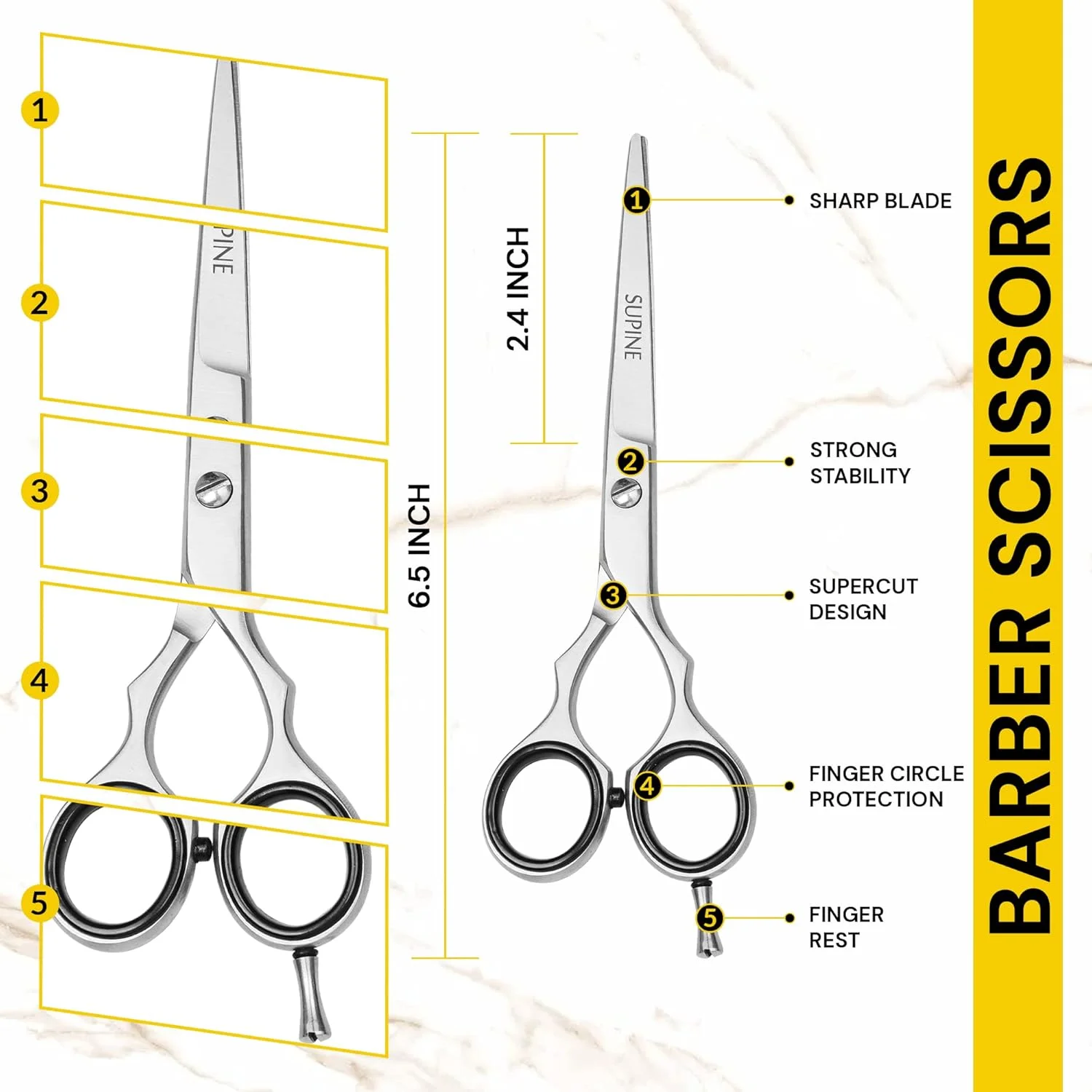 قیچی آرایشگری حرفه ای SUPINE با لبه تیغ تیز برای اصلاح و نازک کردن مو، بدون ایجاد موخوره، روکش کروم، قیچی استیل ضد زنگ مغناطیسی برای سالن قیچی آرایشگری حرفه ای SUPINE با لبه تیغ تیز برای اصلاح و نازک کردن مو، بدون ایجاد موخوره، روکش کروم، قیچی استیل ضد زنگ مغناطیسی برای سالن