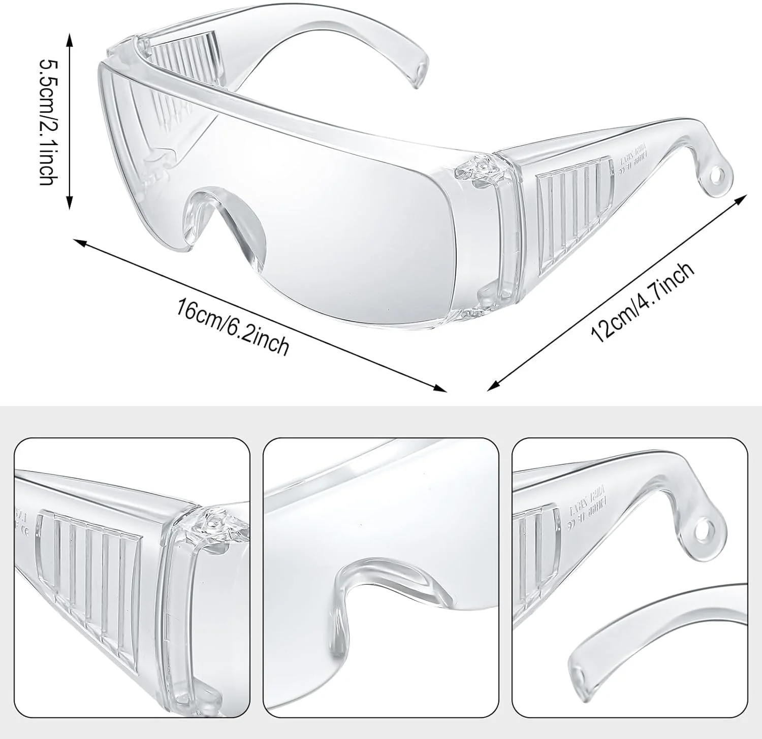 عینک ایمنی YHCG، 8 عدد، عینک محافظ، عینک ایمنی قابل استفاده روی عینک، عینک محافظ، عینک ایمنی ضد مه برای ساخت و ساز آزمایشگاهی فضای باز