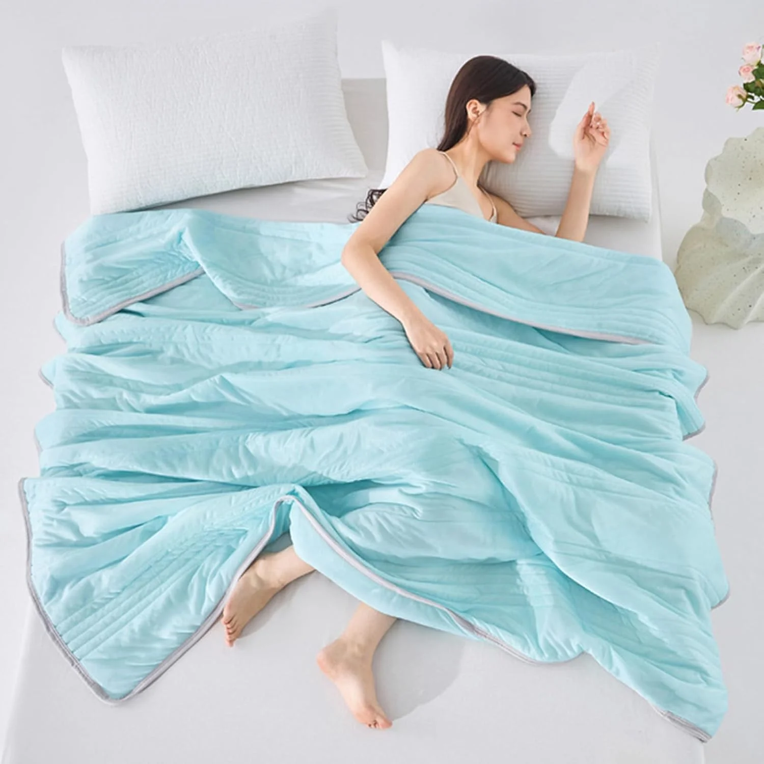 پتوی خنک کننده - لحاف رطوبت گیر، پتوی خنک کننده قابل حمل مناسب آب و هوای گرم برای نوزاد، خوابگاه، بیمارستان، کار، مسافرت، پیک نیک، کمپینگ، ماشین، مبل، اتاق نشیمن و فضای باز