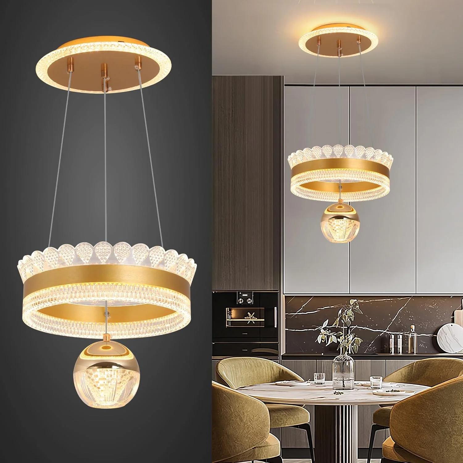 چراغ آویز مدرن LED یاتای، مشکی 48 وات، گرد، با ارتفاع قابل تنظیم و نورپردازی سه رنگی دیمرپذیر (3000K-6000K)، نصب نیمه فلاش برای اتاق غذاخوری، آشپزخانه و رستوران ها، 30 سانتی متر چراغ آویز مدرن LED یاتای، مشکی 48 وات، گرد، با ارتفاع قابل تنظیم و نورپردازی سه رنگی دیمرپذیر (3000K-6000K)، نصب نیمه فلاش برای اتاق غذاخوری، آشپزخانه و رستوران ها، 30 سانتی متر