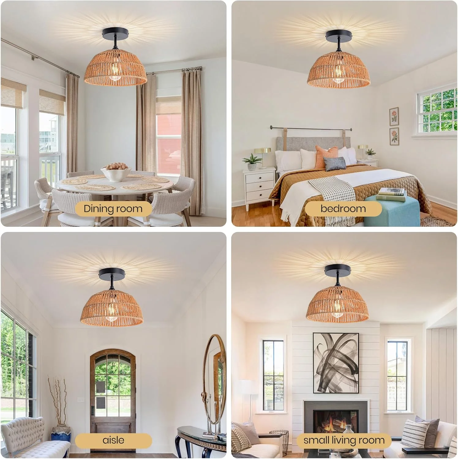 چراغ سقفی نیمه فرورفته مدرن YATAI - سایه گنبدی به سبک خانه روستایی بوهمی با طناب کنفی طبیعی و پایه آهنی مشکی - لامپ E27 برای نورپردازی تزئینی داخلی چراغ سقفی نیمه فرورفته مدرن YATAI - سایه گنبدی به سبک خانه روستایی بوهمی با طناب کنفی طبیعی و پایه آهنی مشکی - لامپ E27 برای نورپردازی تزئینی داخلی