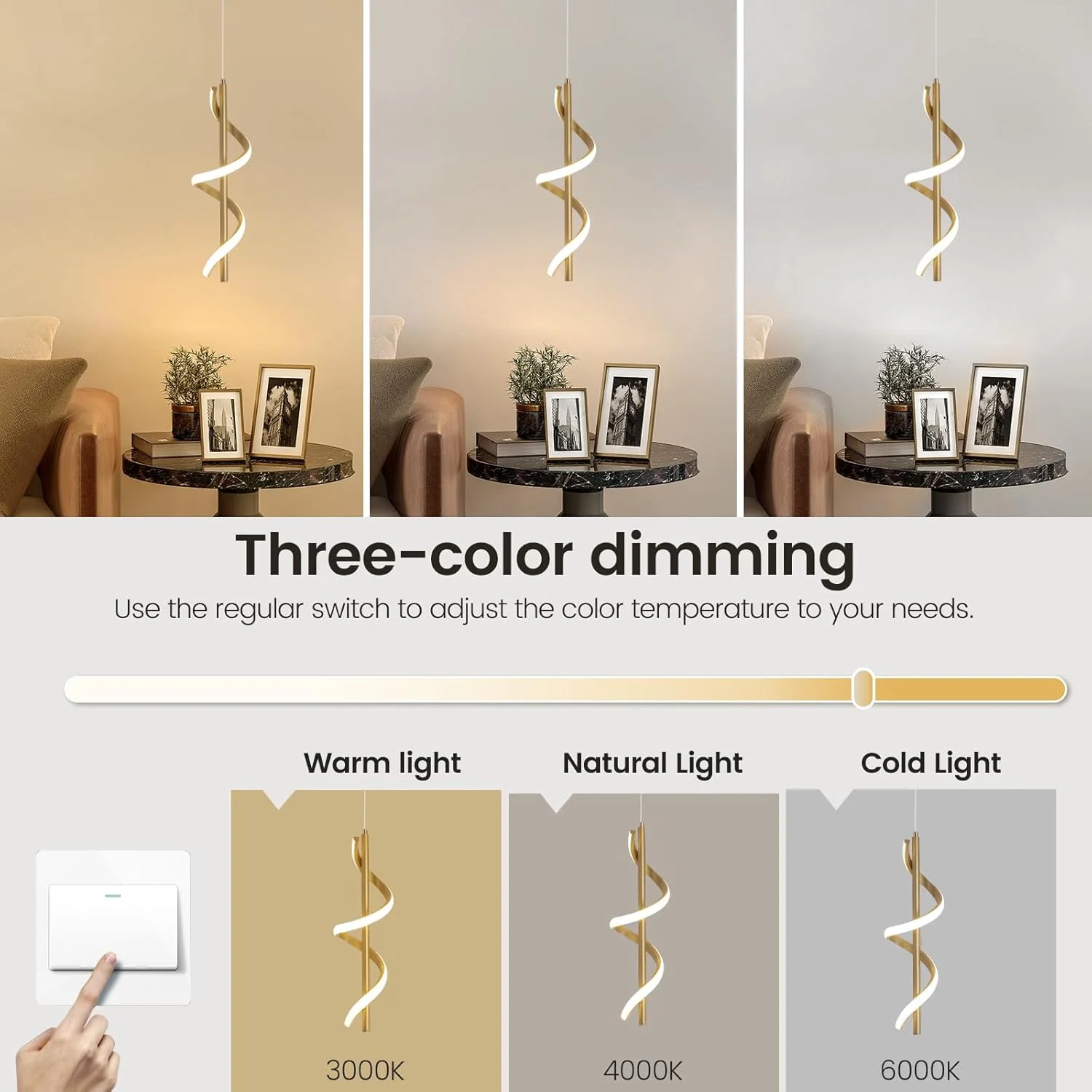 چراغ آویز طلایی مدرن YATAI، ارتفاع قابل تنظیم 120 سانتی متر، ال ای دی 13 وات، سه رنگ قابل تنظیم (3000K-6000K)، نصب نیمه فرورفته سقفی آلومینیومی و اکریلیک برای غذاخوری، آشپزخانه، کنار تخت چراغ آویز طلایی مدرن YATAI، ارتفاع قابل تنظیم 120 سانتی متر، ال ای دی 13 وات، سه رنگ قابل تنظیم (3000K-6000K)، نصب نیمه فرورفته سقفی آلومینیومی و اکریلیک برای غذاخوری، آشپزخانه، کنار تخت