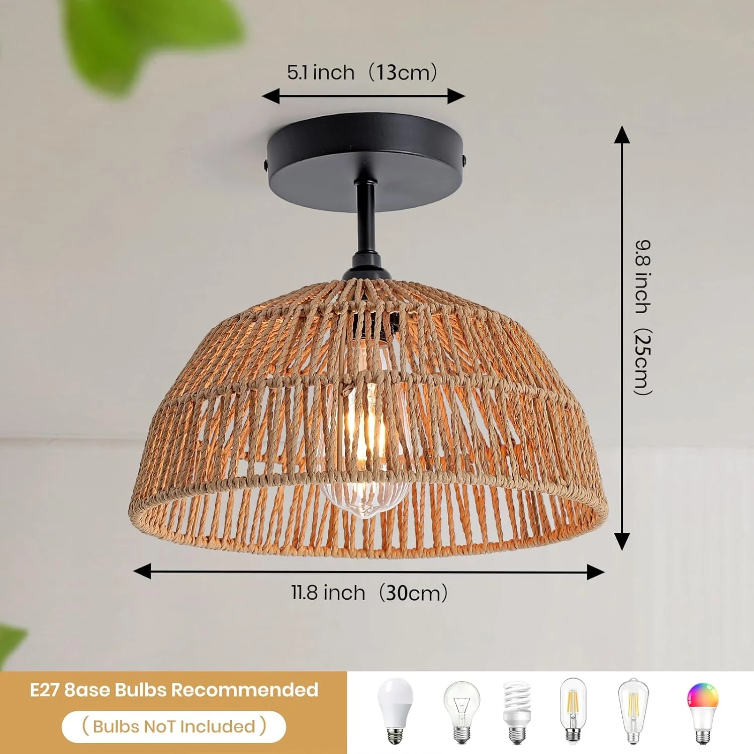 چراغ سقفی نیمه فرورفته مدرن YATAI - سایه گنبدی به سبک خانه روستایی بوهمی با طناب کنفی طبیعی و پایه آهنی مشکی - لامپ E27 برای نورپردازی تزئینی داخلی چراغ سقفی نیمه فرورفته مدرن YATAI - سایه گنبدی به سبک خانه روستایی بوهمی با طناب کنفی طبیعی و پایه آهنی مشکی - لامپ E27 برای نورپردازی تزئینی داخلی