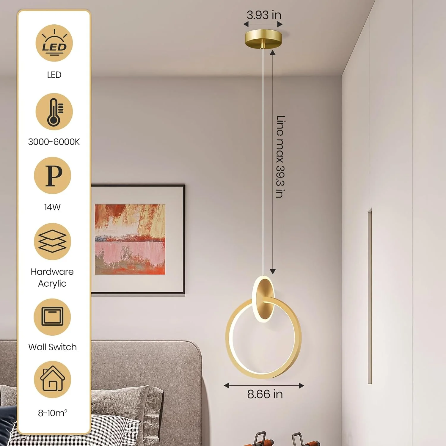 چراغ آویز سقفی مدرن LED یاتای، 14 وات با ارتفاع قابل تنظیم و نورپردازی سه رنگ، چراغ آویز گرد آلومینیومی طلایی و اکریلیک برای اتاق ناهارخوری، آشپزخانه، اتاق خواب چراغ آویز سقفی مدرن LED یاتای، 14 وات با ارتفاع قابل تنظیم و نورپردازی سه رنگ، چراغ آویز گرد آلومینیومی طلایی و اکریلیک برای اتاق ناهارخوری، آشپزخانه، اتاق خواب