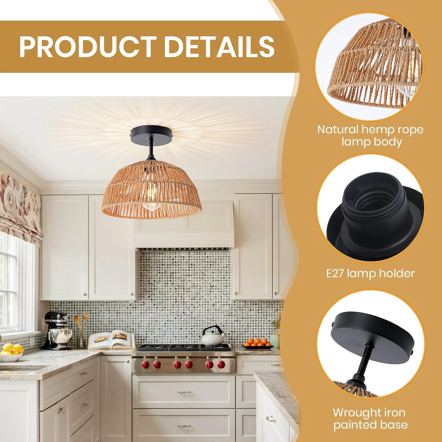 چراغ سقفی نیمه فرورفته مدرن YATAI - سایه گنبدی به سبک خانه روستایی بوهمی با طناب کنفی طبیعی و پایه آهنی مشکی - لامپ E27 برای نورپردازی تزئینی داخلی چراغ سقفی نیمه فرورفته مدرن YATAI - سایه گنبدی به سبک خانه روستایی بوهمی با طناب کنفی طبیعی و پایه آهنی مشکی - لامپ E27 برای نورپردازی تزئینی داخلی