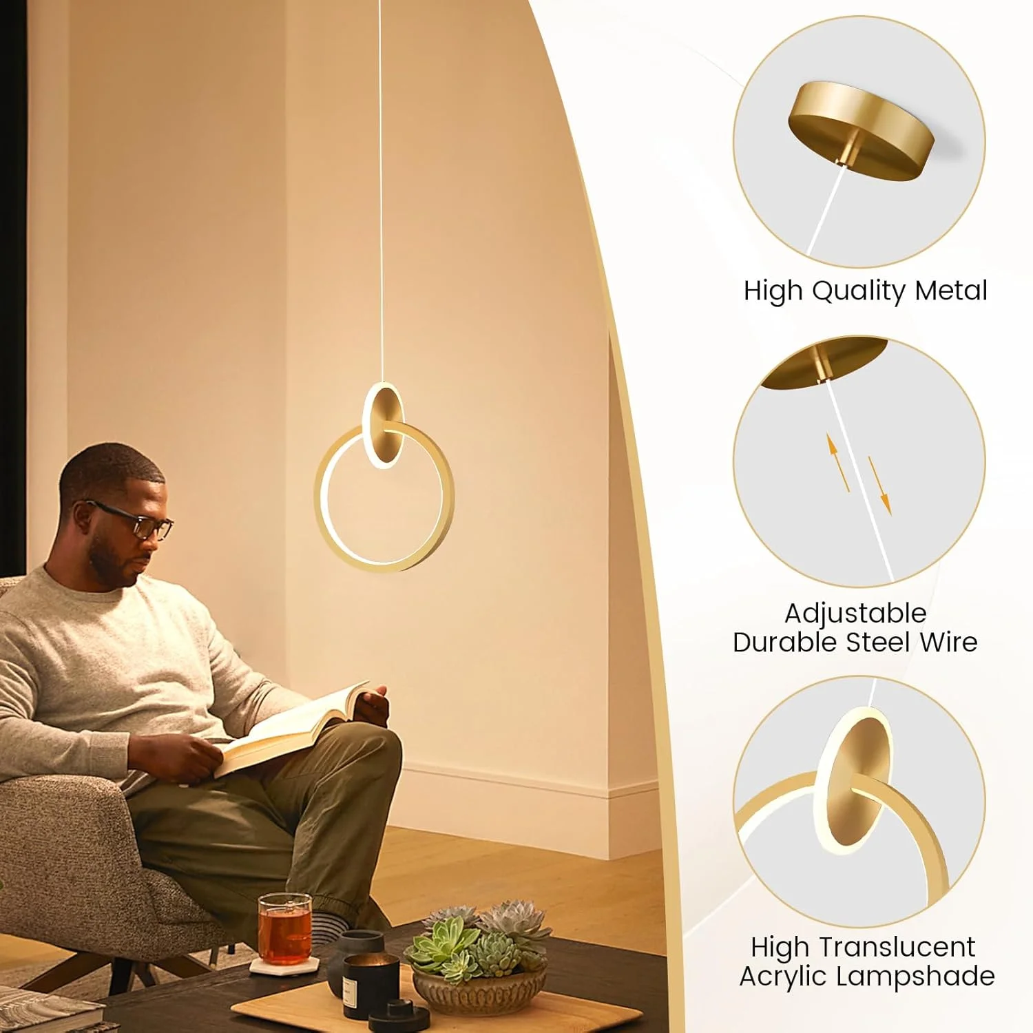 چراغ آویز سقفی مدرن LED یاتای، 14 وات با ارتفاع قابل تنظیم و نورپردازی سه رنگ، چراغ آویز گرد آلومینیومی طلایی و اکریلیک برای اتاق ناهارخوری، آشپزخانه، اتاق خواب چراغ آویز سقفی مدرن LED یاتای، 14 وات با ارتفاع قابل تنظیم و نورپردازی سه رنگ، چراغ آویز گرد آلومینیومی طلایی و اکریلیک برای اتاق ناهارخوری، آشپزخانه، اتاق خواب