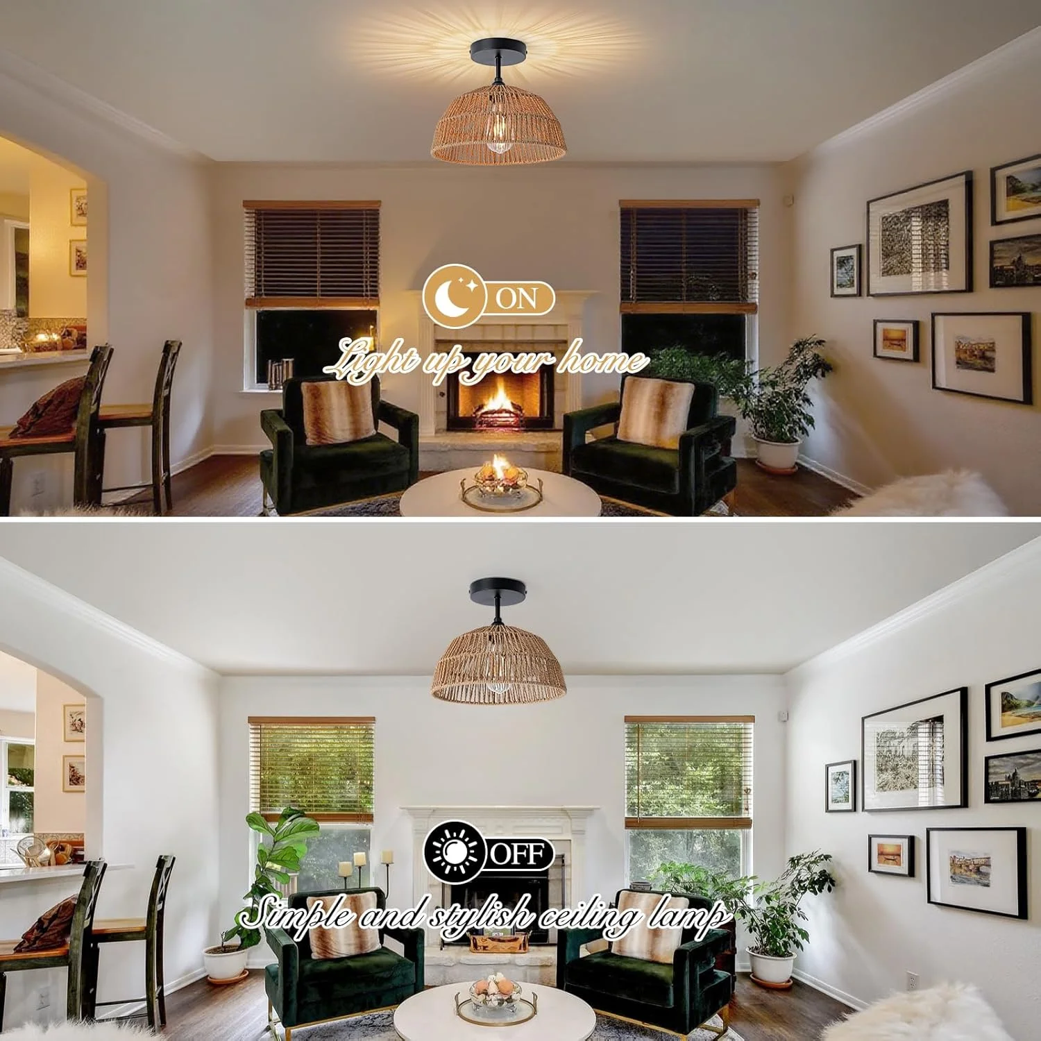 چراغ سقفی نیمه فرورفته مدرن YATAI - سایه گنبدی به سبک خانه روستایی بوهمی با طناب کنفی طبیعی و پایه آهنی مشکی - لامپ E27 برای نورپردازی تزئینی داخلی چراغ سقفی نیمه فرورفته مدرن YATAI - سایه گنبدی به سبک خانه روستایی بوهمی با طناب کنفی طبیعی و پایه آهنی مشکی - لامپ E27 برای نورپردازی تزئینی داخلی