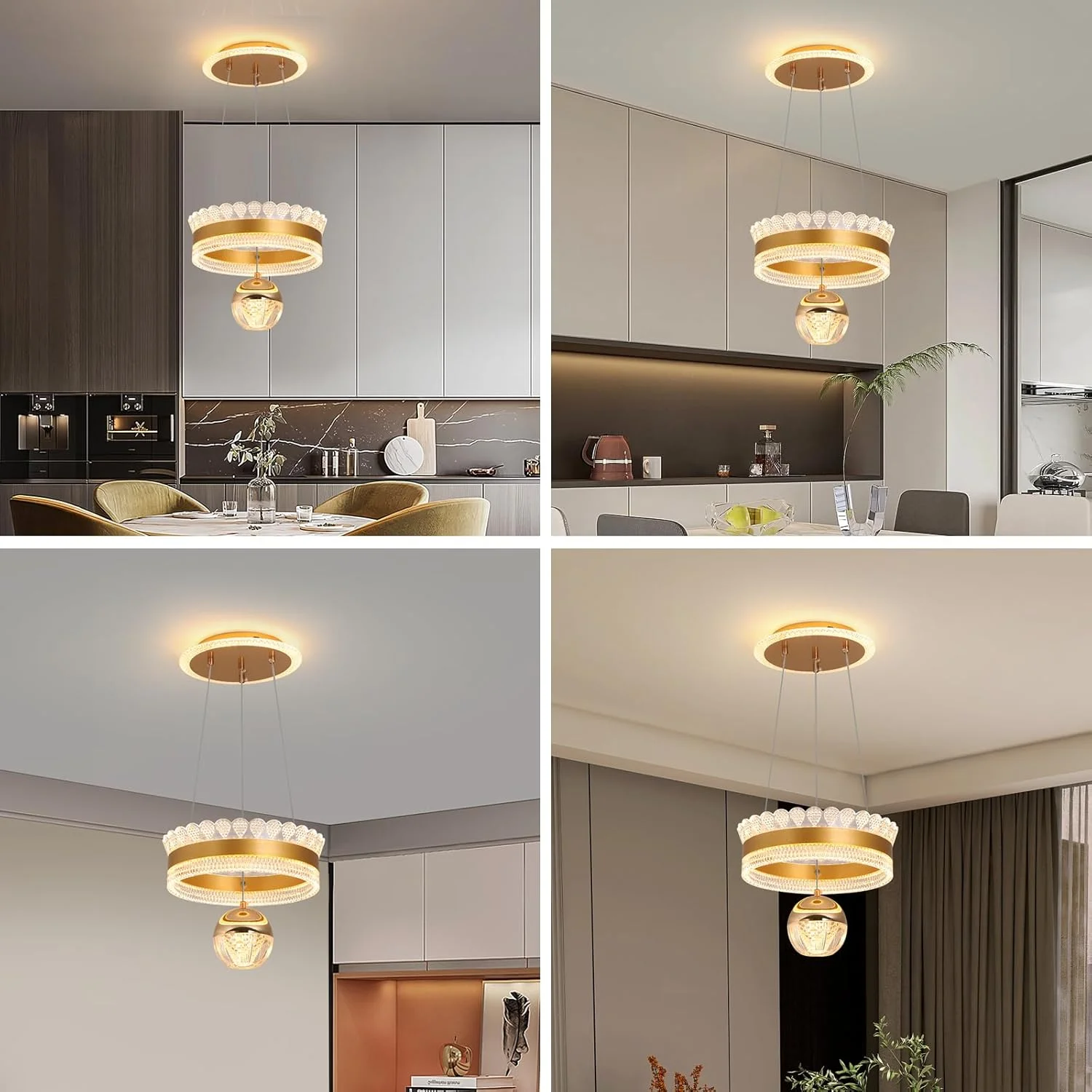 چراغ آویز مدرن LED یاتای، مشکی 48 وات، گرد، با ارتفاع قابل تنظیم و نورپردازی سه رنگی دیمرپذیر (3000K-6000K)، نصب نیمه فلاش برای اتاق غذاخوری، آشپزخانه و رستوران ها، 30 سانتی متر