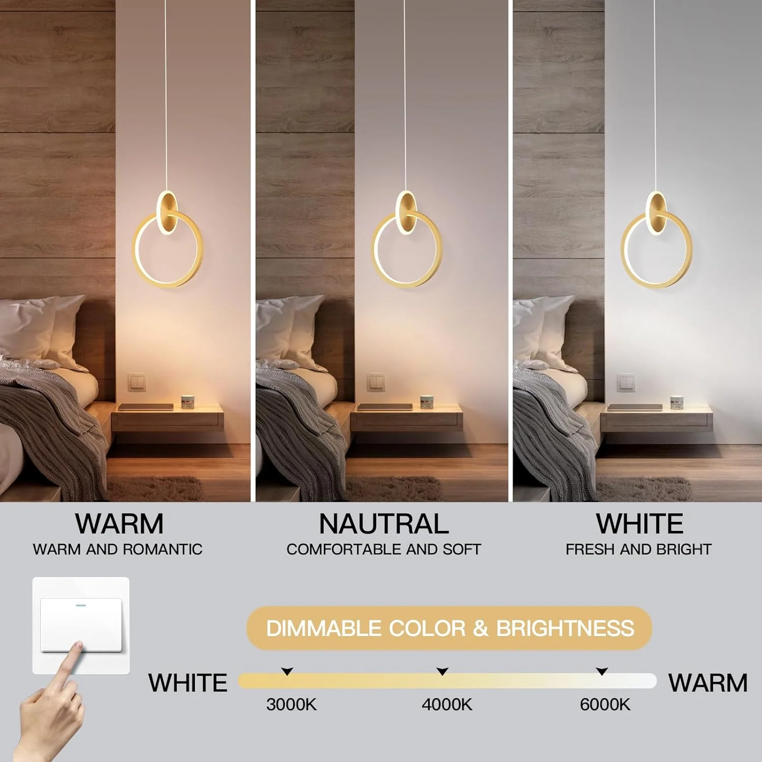 چراغ آویز سقفی مدرن LED یاتای، 14 وات با ارتفاع قابل تنظیم و نورپردازی سه رنگ، چراغ آویز گرد آلومینیومی طلایی و اکریلیک برای اتاق ناهارخوری، آشپزخانه، اتاق خواب چراغ آویز سقفی مدرن LED یاتای، 14 وات با ارتفاع قابل تنظیم و نورپردازی سه رنگ، چراغ آویز گرد آلومینیومی طلایی و اکریلیک برای اتاق ناهارخوری، آشپزخانه، اتاق خواب