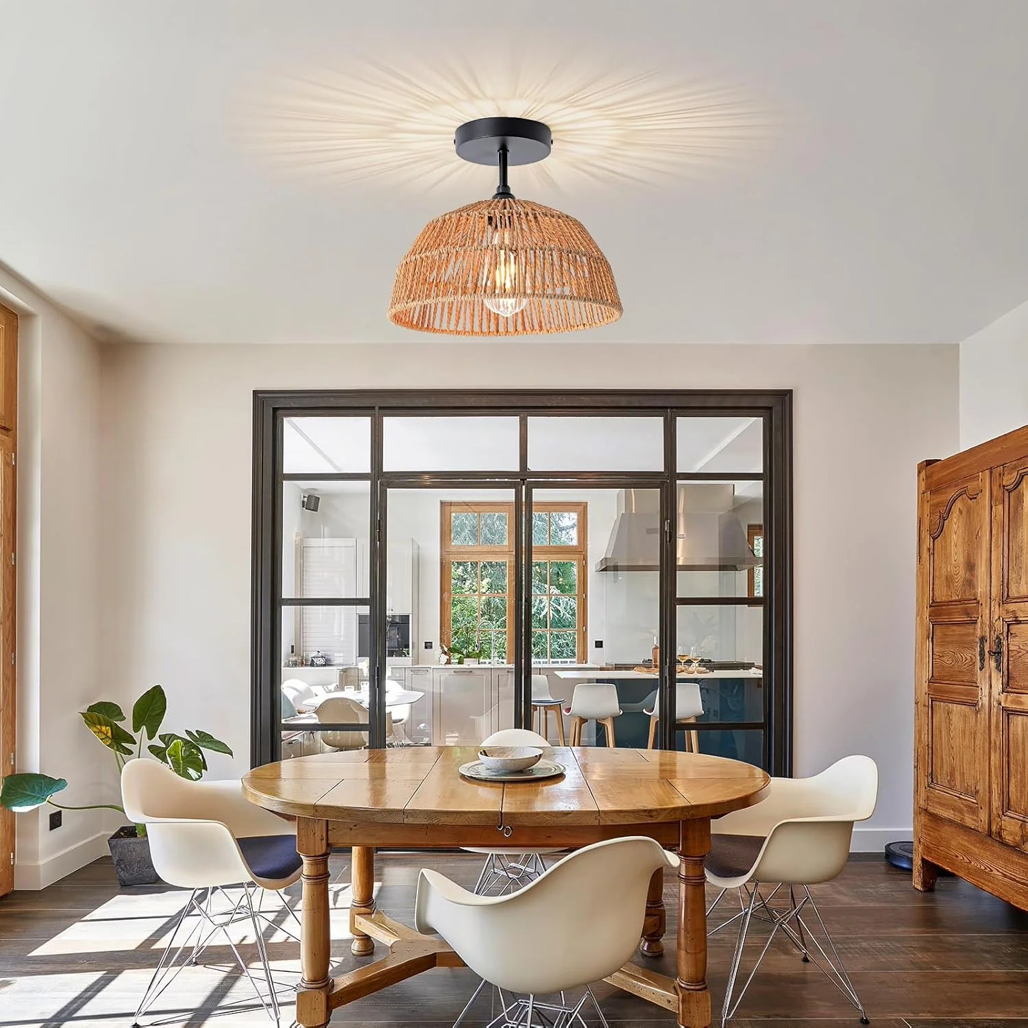 چراغ سقفی نیمه فرورفته مدرن YATAI - سایه گنبدی به سبک خانه روستایی بوهمی با طناب کنفی طبیعی و پایه آهنی مشکی - لامپ E27 برای نورپردازی تزئینی داخلی چراغ سقفی نیمه فرورفته مدرن YATAI - سایه گنبدی به سبک خانه روستایی بوهمی با طناب کنفی طبیعی و پایه آهنی مشکی - لامپ E27 برای نورپردازی تزئینی داخلی