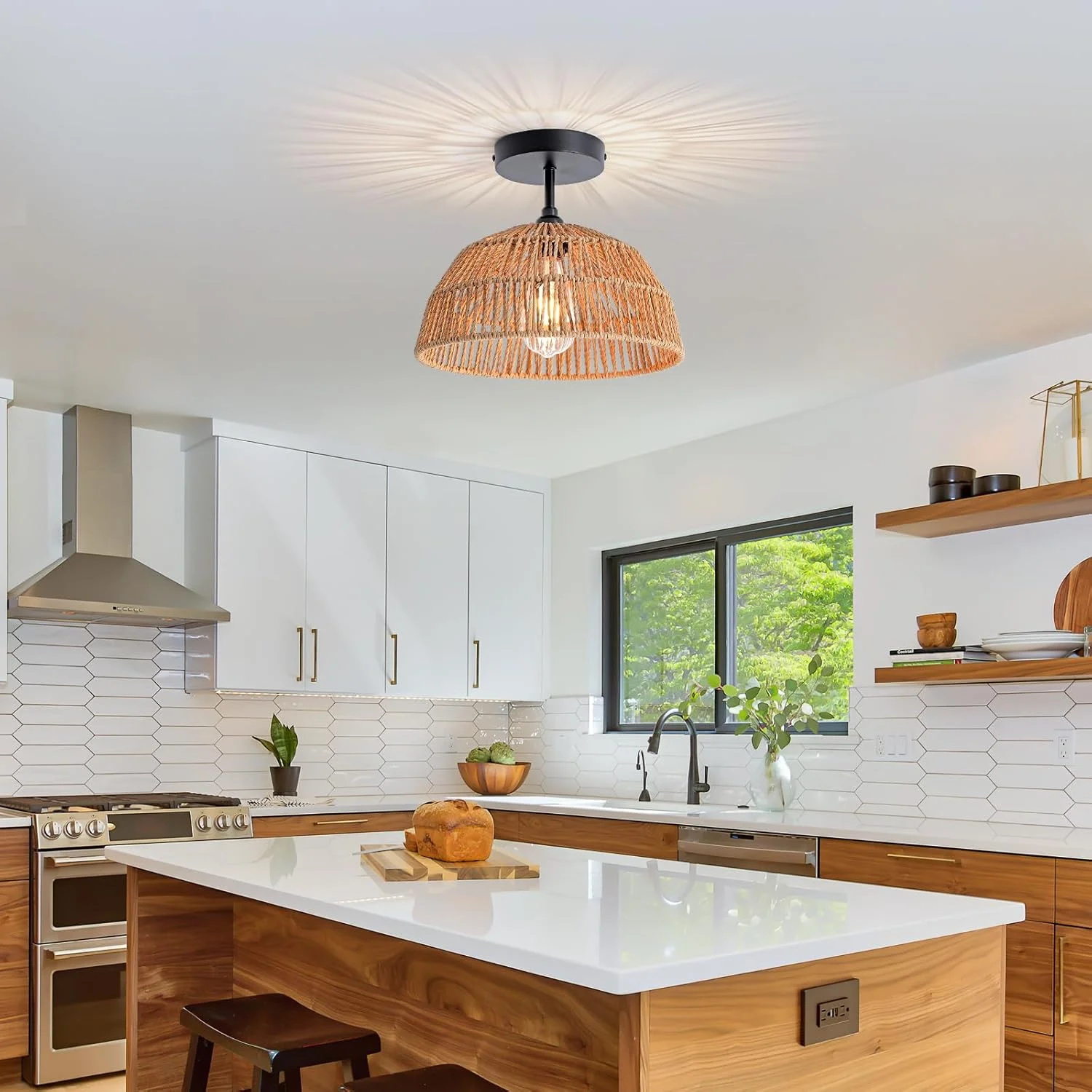 چراغ سقفی نیمه فرورفته مدرن YATAI - سایه گنبدی به سبک خانه روستایی بوهمی با طناب کنفی طبیعی و پایه آهنی مشکی - لامپ E27 برای نورپردازی تزئینی داخلی چراغ سقفی نیمه فرورفته مدرن YATAI - سایه گنبدی به سبک خانه روستایی بوهمی با طناب کنفی طبیعی و پایه آهنی مشکی - لامپ E27 برای نورپردازی تزئینی داخلی