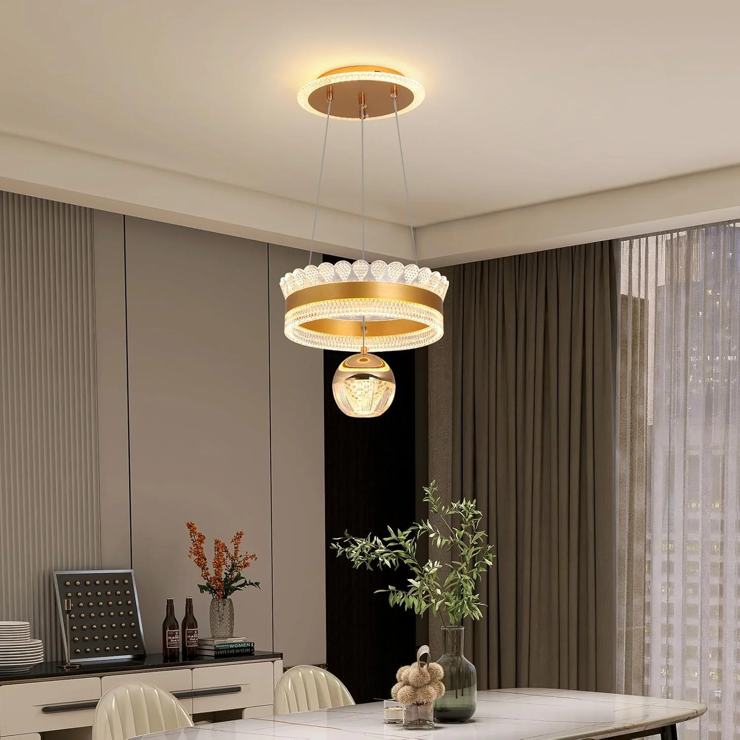 چراغ آویز مدرن LED یاتای، مشکی 48 وات، گرد، با ارتفاع قابل تنظیم و نورپردازی سه رنگی دیمرپذیر (3000K-6000K)، نصب نیمه فلاش برای اتاق غذاخوری، آشپزخانه و رستوران ها، 30 سانتی متر