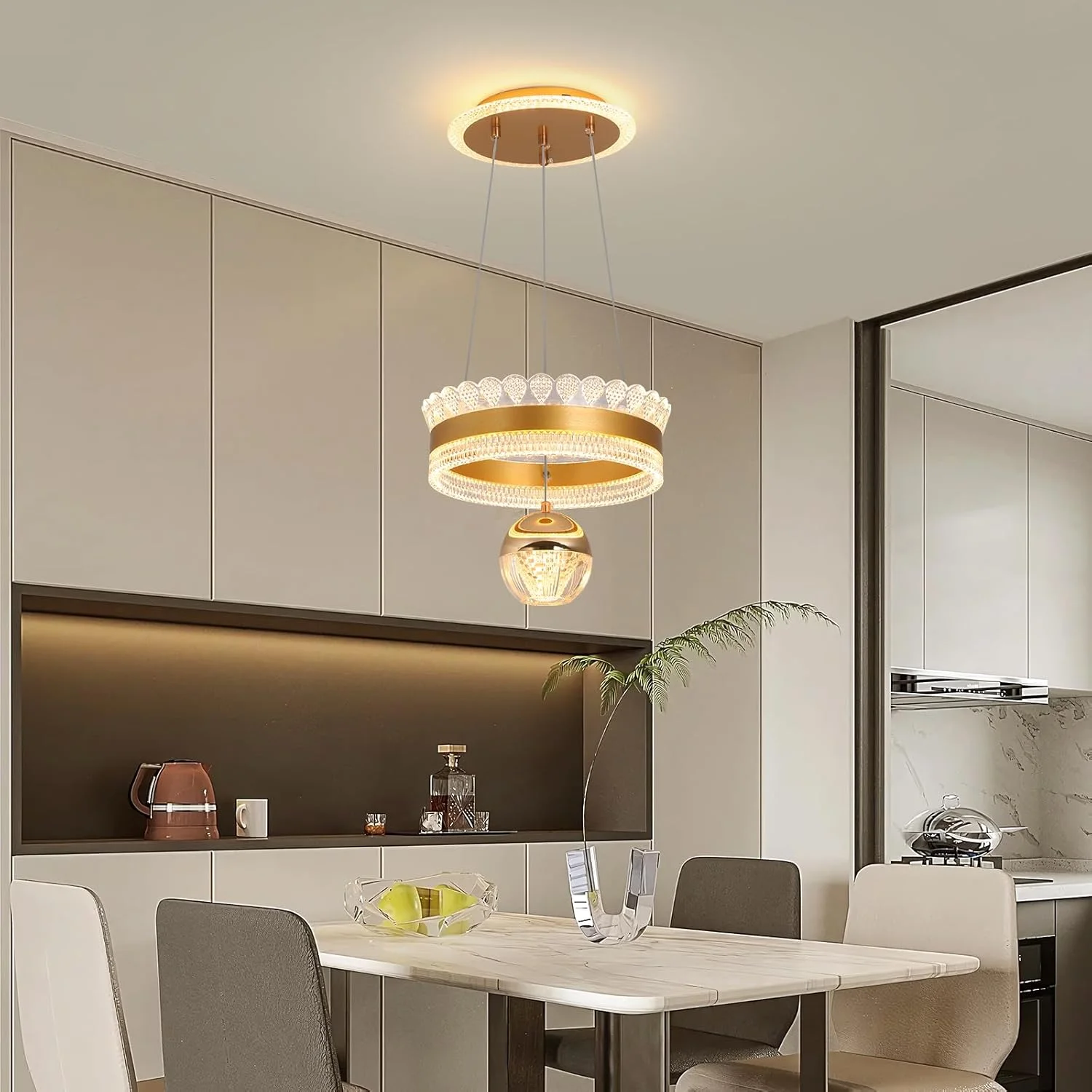 چراغ آویز مدرن LED یاتای، مشکی 48 وات، گرد، با ارتفاع قابل تنظیم و نورپردازی سه رنگی دیمرپذیر (3000K-6000K)، نصب نیمه فلاش برای اتاق غذاخوری، آشپزخانه و رستوران ها، 30 سانتی متر