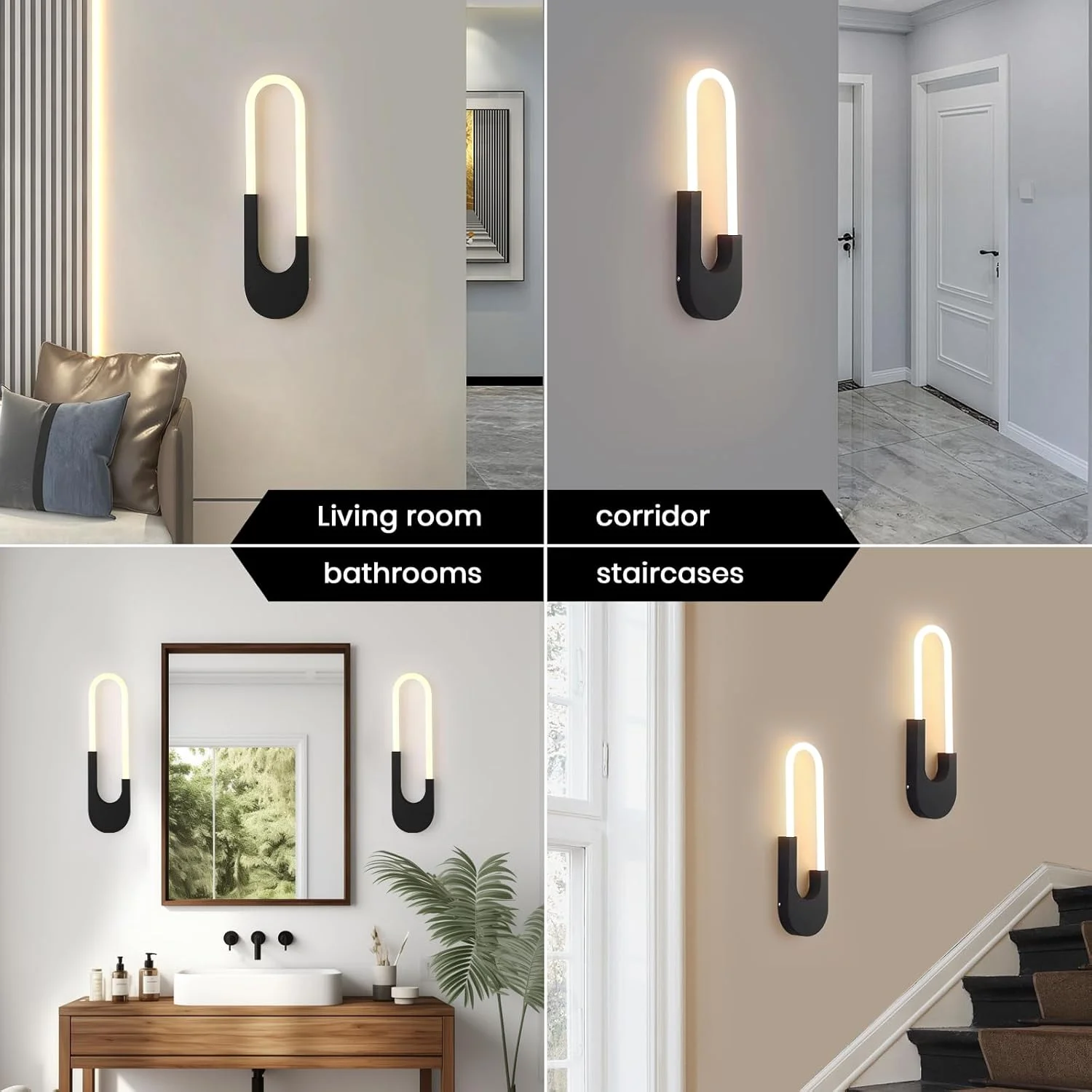 چراغ دیواری ال ای دی مدرن و مینیمال یاتای، 10 وات، مشکی، اکریلیک و فلزی، چراغ دیواری سه رنگ قابل تنظیم برای اتاق خواب، اتاق غذاخوری، راهرو، کنار تخت، 3000-6000K