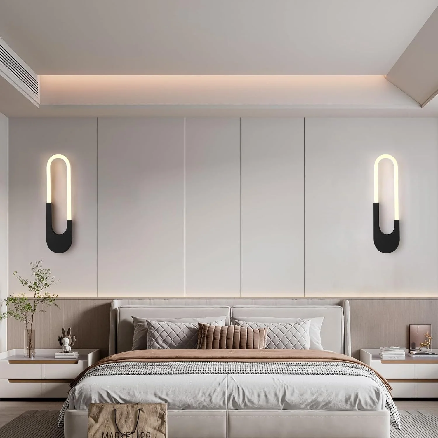 چراغ دیواری ال ای دی مدرن و مینیمال یاتای، 10 وات، مشکی، اکریلیک و فلزی، چراغ دیواری سه رنگ قابل تنظیم برای اتاق خواب، اتاق غذاخوری، راهرو، کنار تخت، 3000-6000K