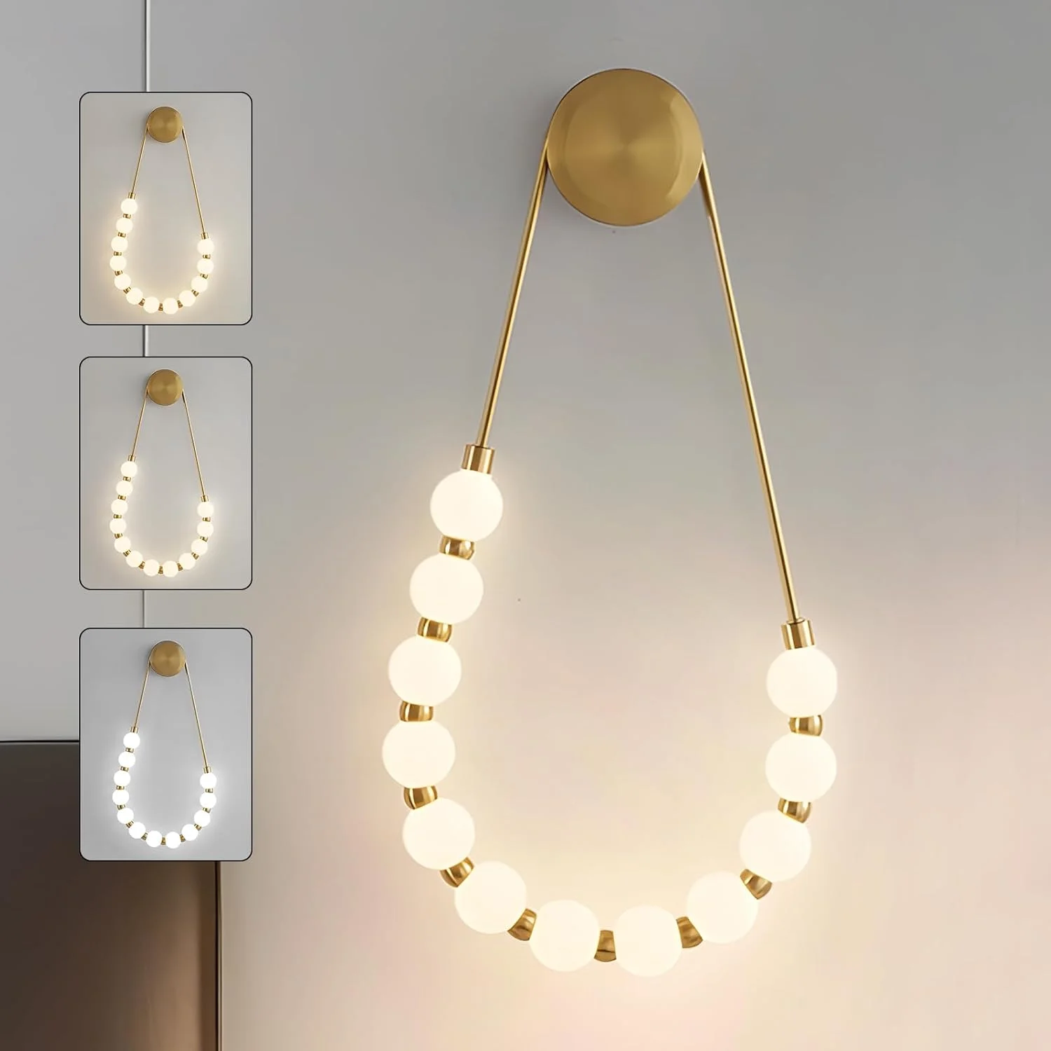 YATAI Modern Minimalist Wall Lamp, U-Shaped Golden Wall Light with Adjustable 3-Color Dimming 3000K-6000K for Bedrooms,Living Rooms and Kitchens